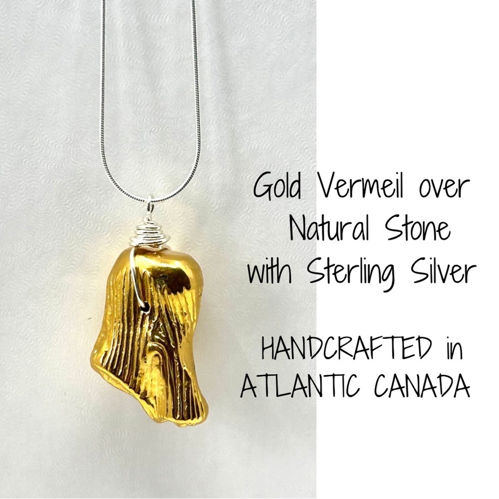 ARTISAN Gold Vermeil and Sterling Silver Wrapped Stone Pendant HANDMADE NWT
